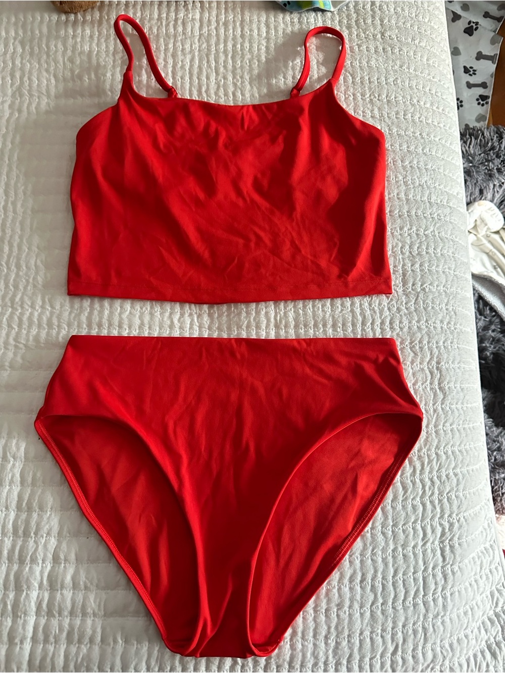 Athleta Red Bandeau-Style Tankini Top with High Waist Bottoms
